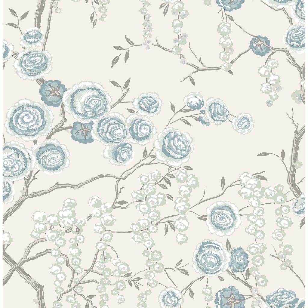 A-Street Prints Aqua Peony Tree Wallpaper