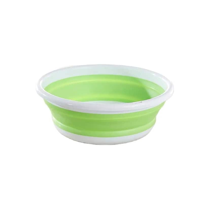 Plastic Round Collapsible Washbasin Dishpan Collapsible Saving Space, 5.5 Quart - Pack of 1 - Green