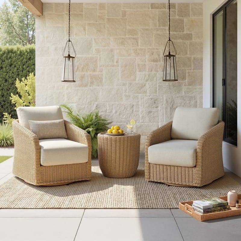 Spruce & Spring Patio Fruniture Outdoor Swivel Chair and Side Table - 2 Chair+1 Side Table