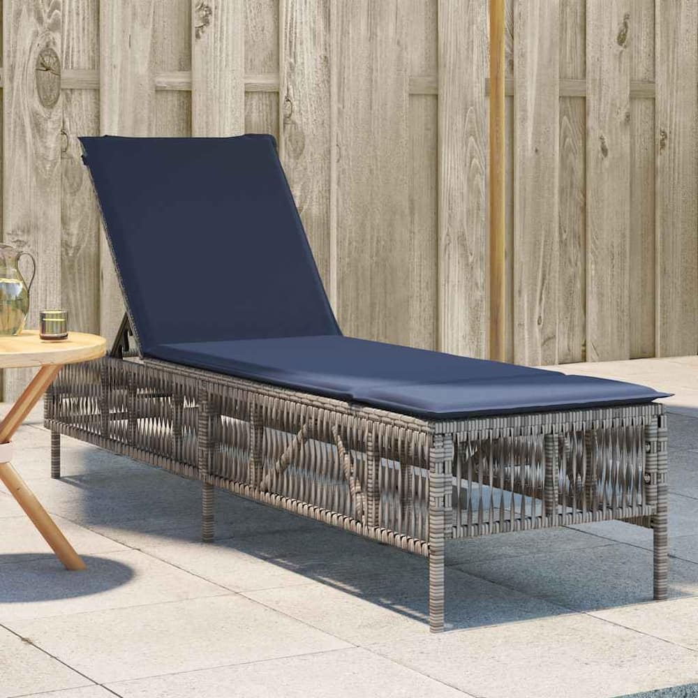 vidaXL Sun Lounger with Cushion Chaise Lounge Poly Rattan Brown/Gray/Black