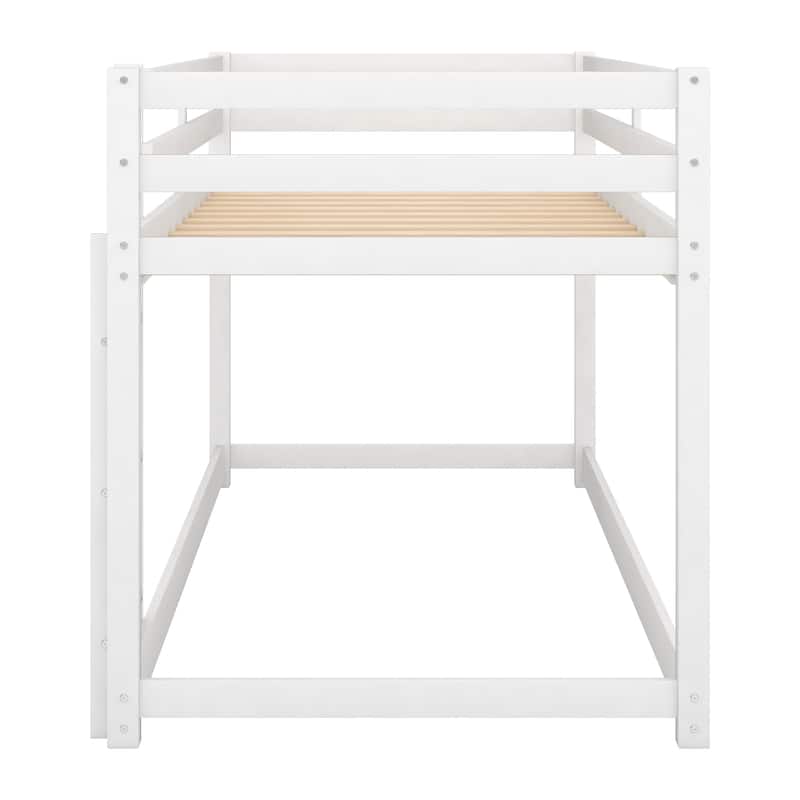 Twin Over Twin Floor Bunk Bed With Ladder