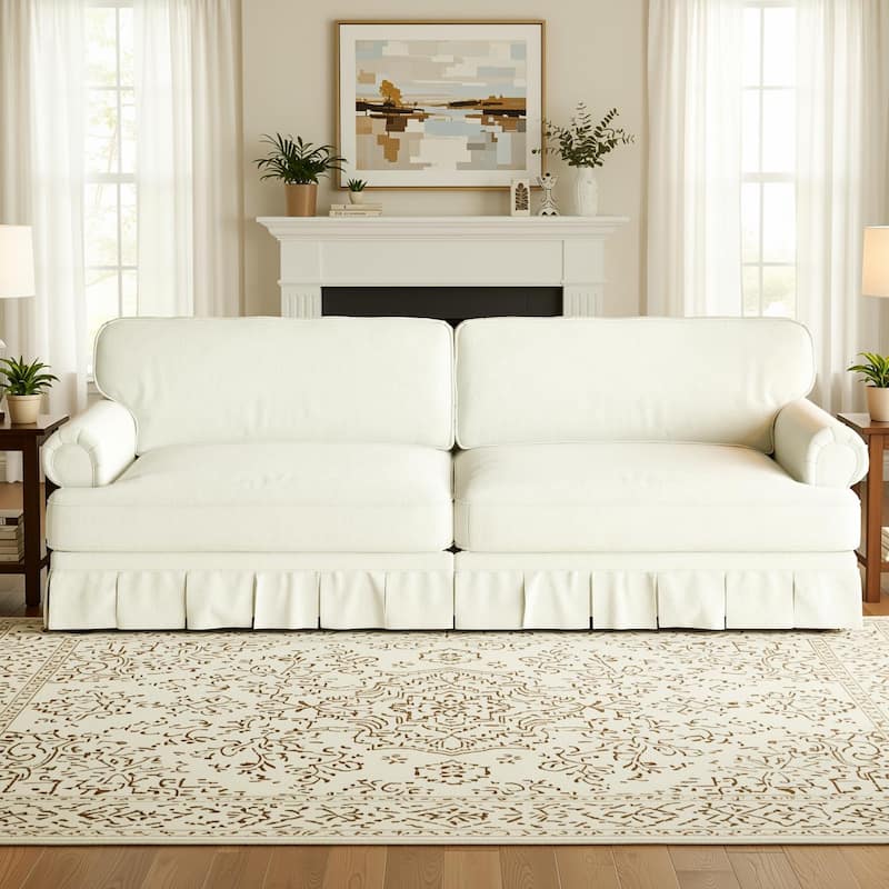 Homy Casa 3/4-Seater Chenille Cloud Sofa with Rolled Arms & Pleated Skirt, Extra Deep Seat, Multiple Colors