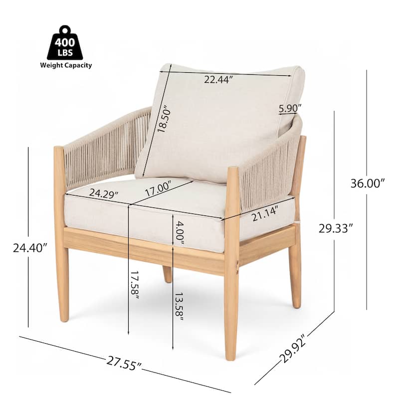 Christopher Knight Home - Lukas Rustic Acacia Patio Club Chair with Rope（Set of 2）.