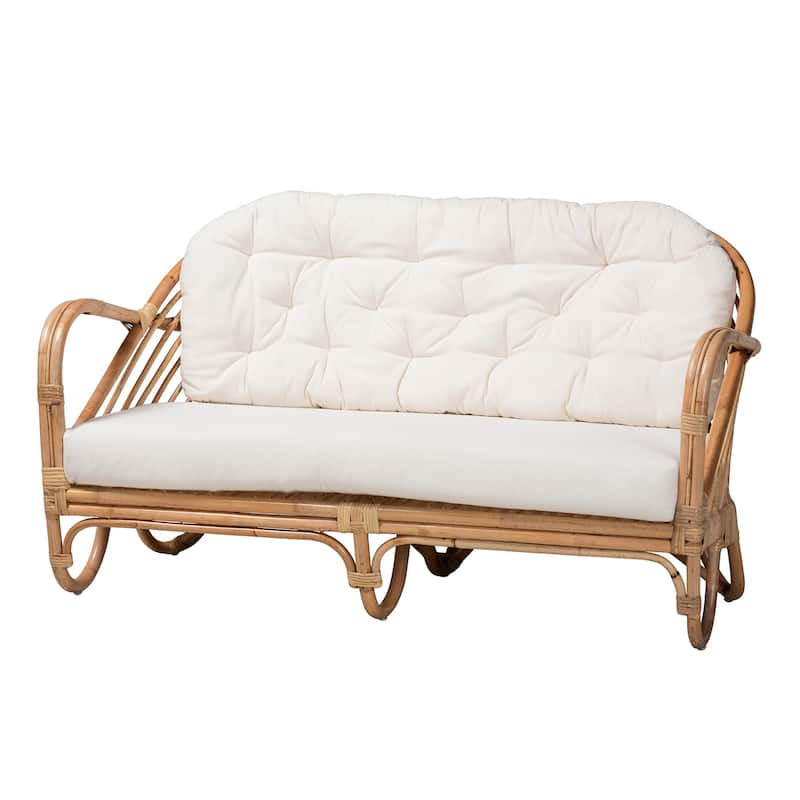 Aliane Modern Bohemian Natural Brown Antique Rattan 4-Piece Living Room Set