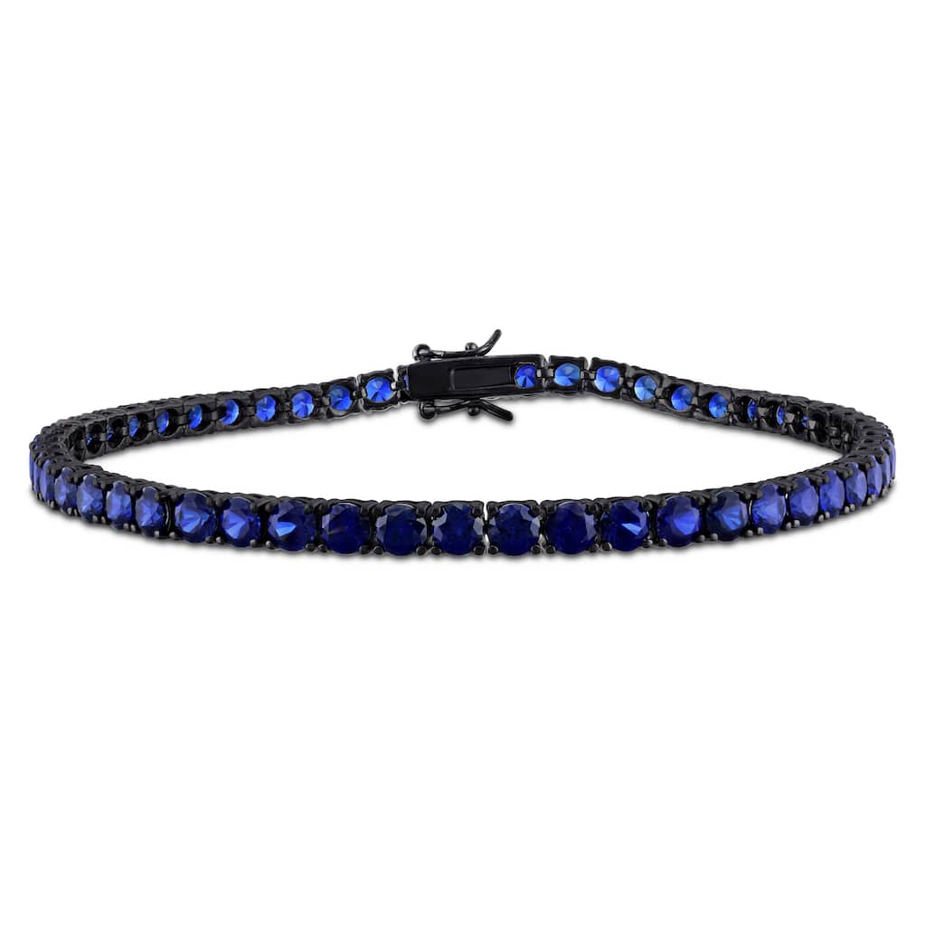 Miadora Men's 15 1/2ct TGW Created Blue Sapphire Tennis Bracelet Black Rhodium Silver- 9in