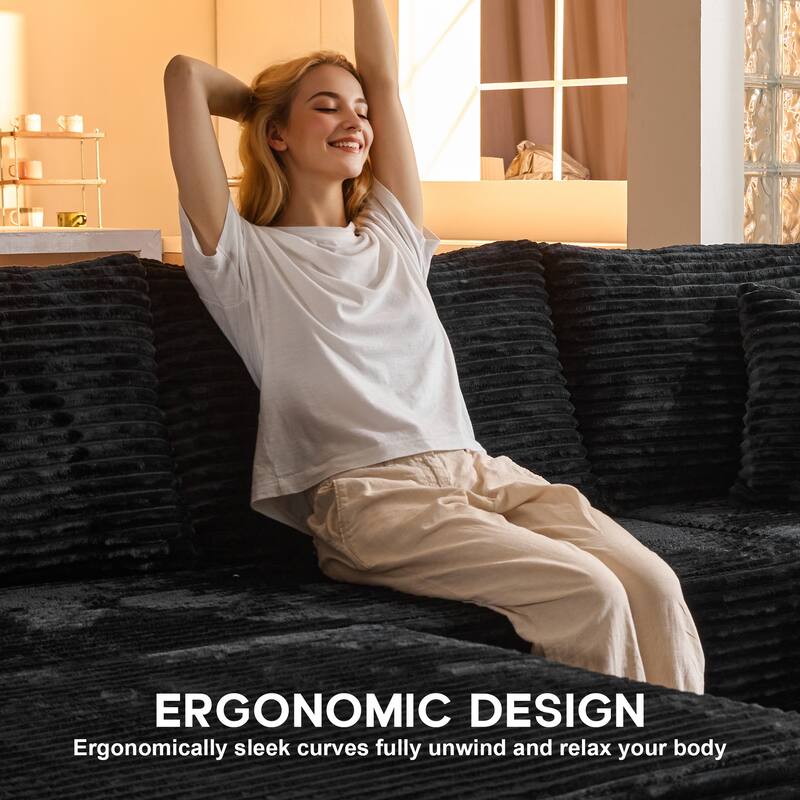 OVIOS All-Foam Cloud L-Shaped Lounger Sofa​ ​​With Ottoman​