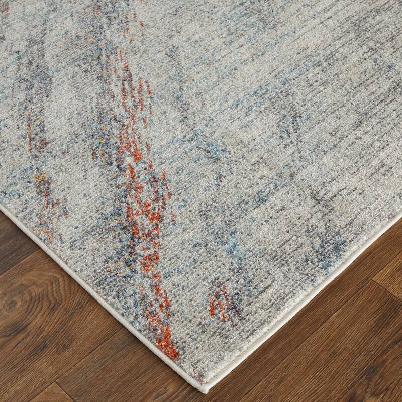 Adelmo Power Loomed Contemporary Area Rug - 2'-8" x 10' - Blue/Orange/Ivory