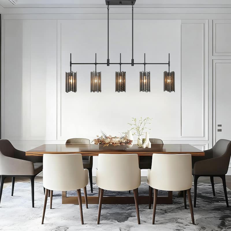 Tifany Modern 5-Light Black Chandelier Large Linear 45. IN Colored Glass Kitchen Island Lights - L 45.3" x W 4.3" x H 17.3"