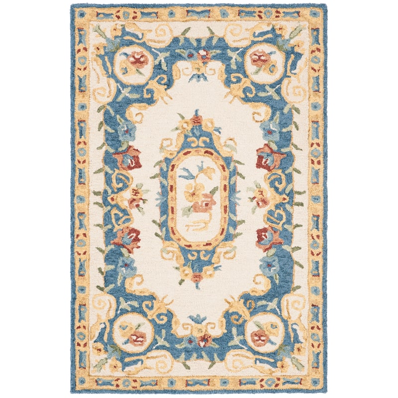 SAFAVIEH Handmade Micro-Loop Cheong Wool Rug - 2'6" x 4' - Cream/Blue