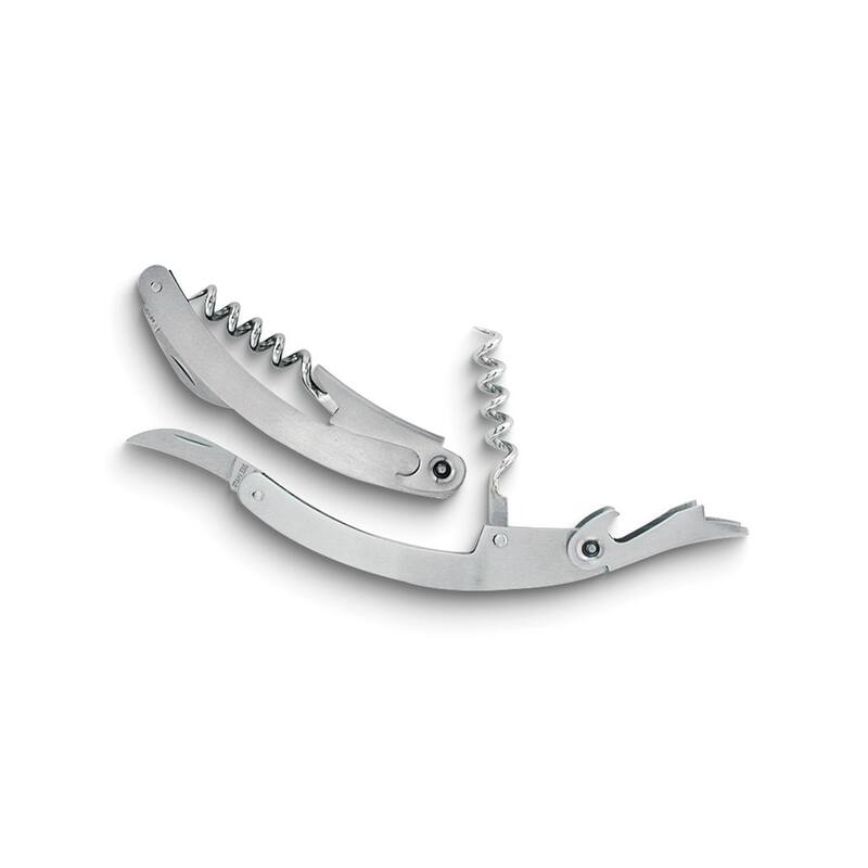 Curata Stainless Steel Three Function Bar Tool with Corkscrew Bottle Opener and Foil Cutter - Silver