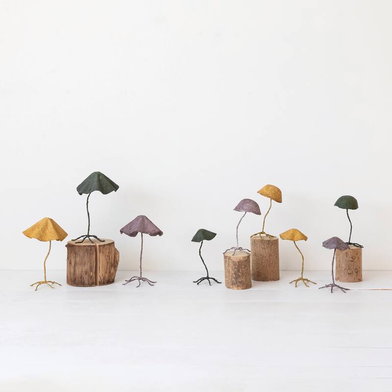 Paper and Metal Mushroom Accent Décor