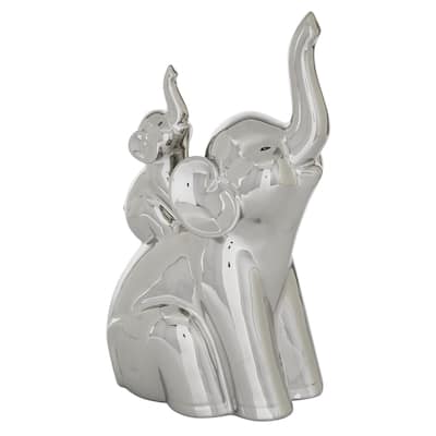 Porcelain Ceramic Elephant Decorative Sculpture - Silver - Roche River Decor