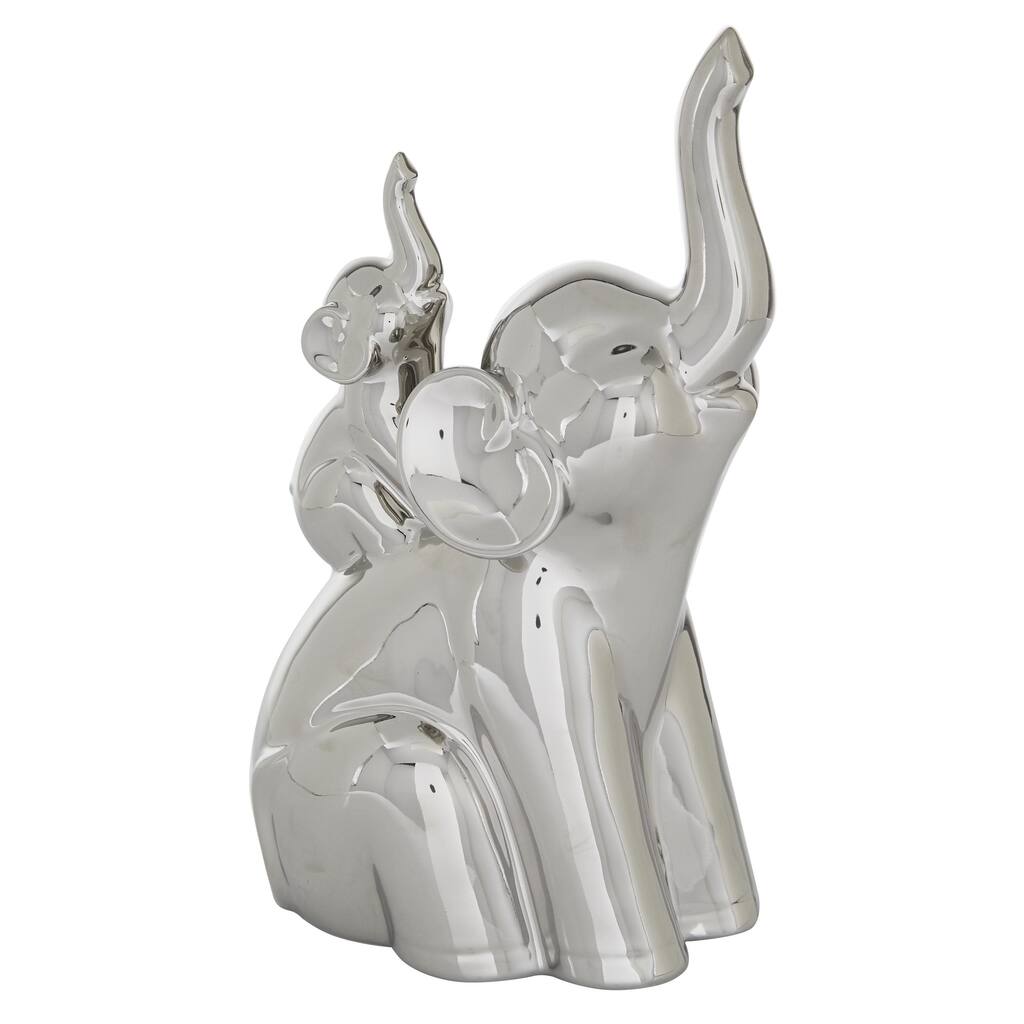 Porcelain Ceramic Elephant Decorative Sculpture - Silver - Roche River Decor
