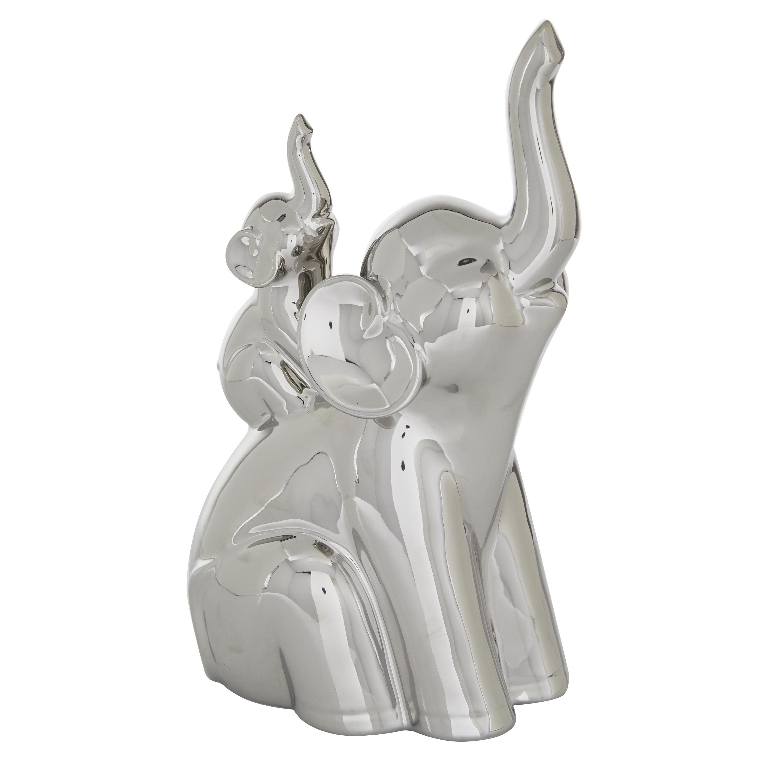 Porcelain Ceramic Elephant Decorative Sculpture - Silver - Roche River Decor