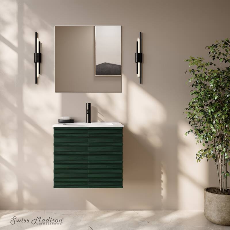 Cascade 24" Wall-Mounted Bathroom Vanity In Green Oak With Sink Top - 24