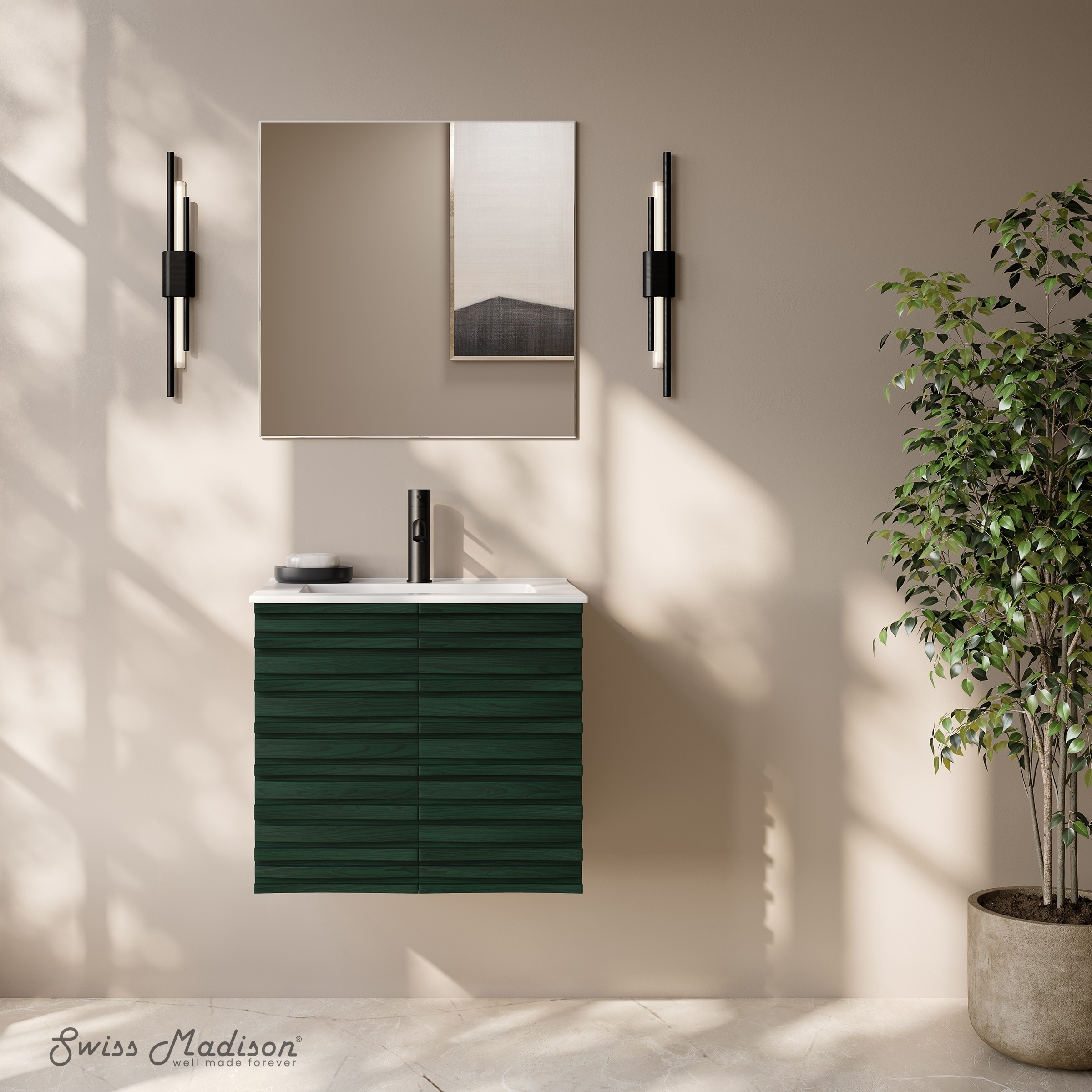 Cascade 24" Wall-Mounted Bathroom Vanity In Green Oak With Sink Top - 24