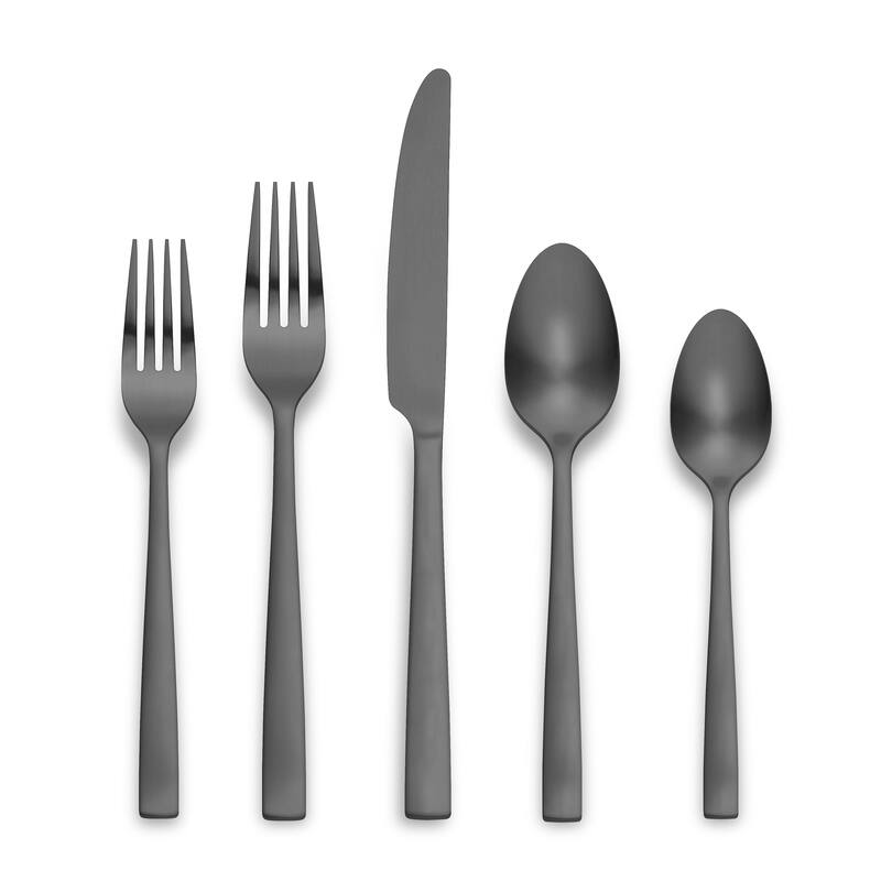 Ornative Lola 18/0 Stainless Steel 20 Pieces Flatware Set - 10.63" H x 6.69" W x 2.76" D - Matte-Black