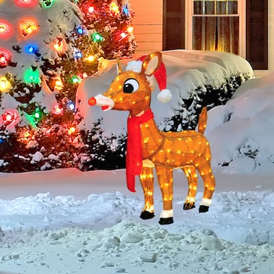 24" Rudolph 3D Pre-lit LED Yard Art Rudolph with Santa Hat and Scarf