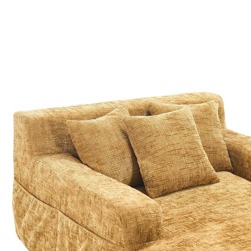 Chenille Lazy Sofa Chaise Lounge with Pillows - Convertible Armchair with Armrests, Multi-Position Sleeper for Living Room