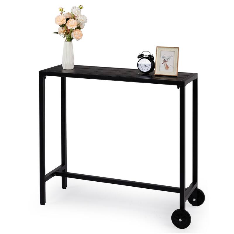 39.4" Black Iron Bar Table with Wheels Heavy-Duty Outdoor Patio Table Weatherproof and Portable - (39.4 x 15.7 x 37) in