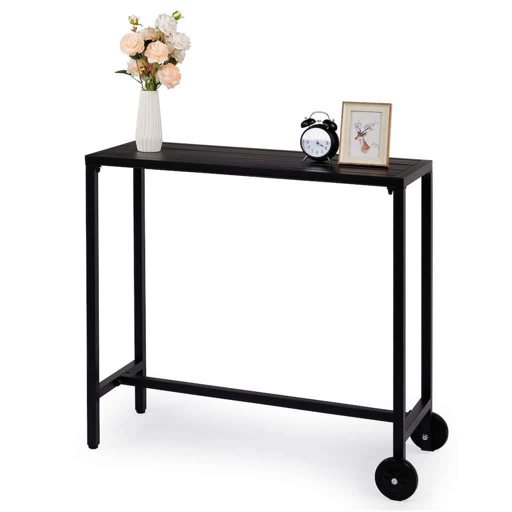 39.4" Black Iron Bar Table with Wheels Heavy-Duty Outdoor Patio Table Weatherproof and Portable - (39.4 x 15.7 x 37) in