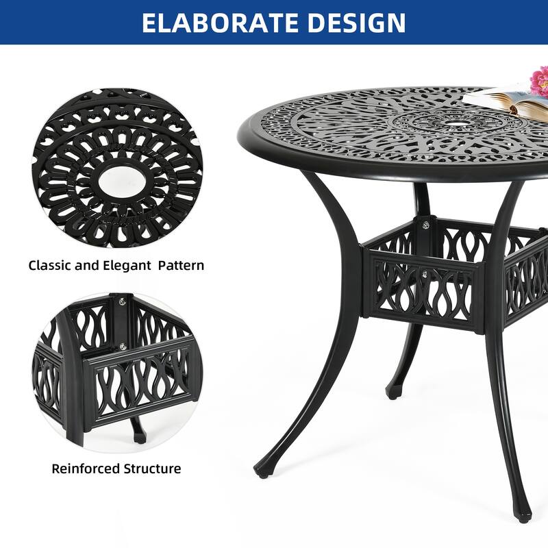 Moasis 35.4" Round Antique Cast Aluminum Outdoor Patio Dining Table with Umbrella Hole