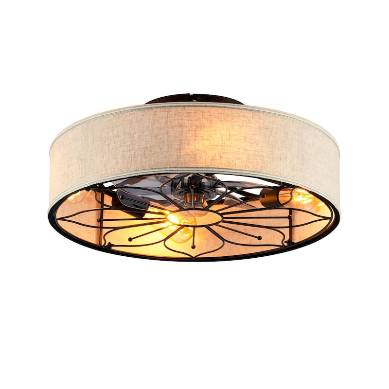 20" Lotus Design Fabric Farmhouse Bladeless Ceiling fan With Remote Control For Living room, Bedroom,Kitchen - Matte Black