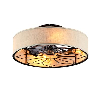 20" Lotus Design Fabric Farmhouse Bladeless Ceiling fan With Remote Control For Living room, Bedroom,Kitchen