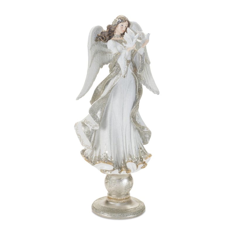 Angel Christmas Statue on Pedestal - 20.5" - White and Gold