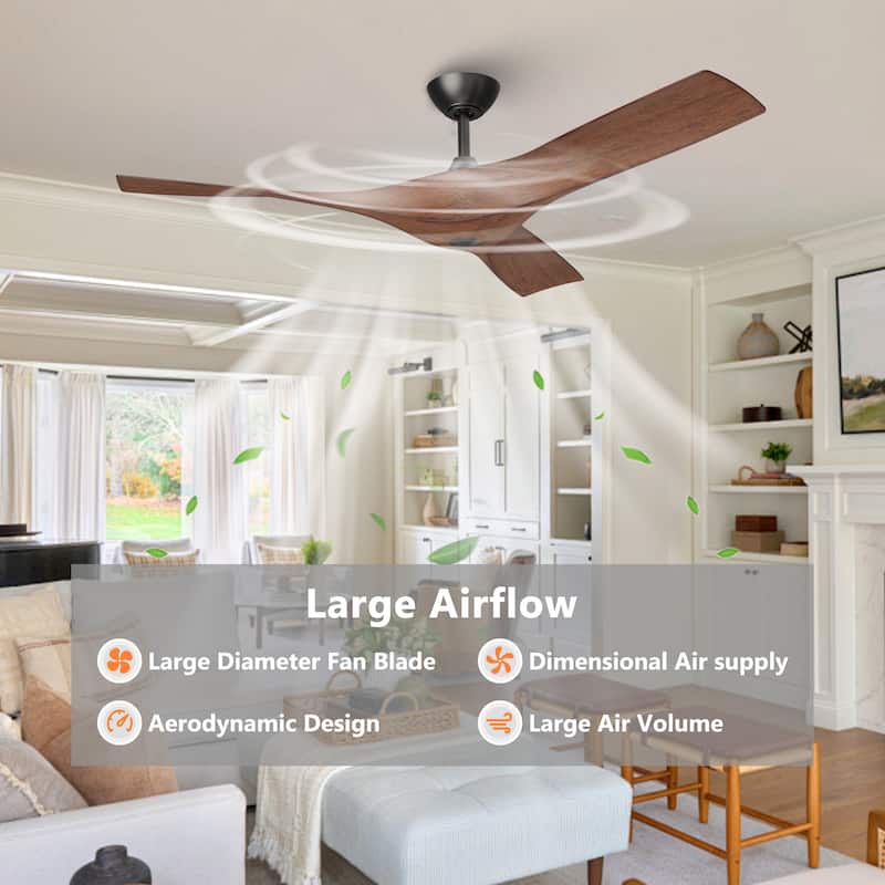 52" Black/ Brown Modern Downrod Ceiling Fan with Remote Control
