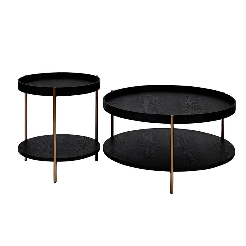2-Piece Modern 2 tier Round Nesting Coffee Table Set with Metal Legs