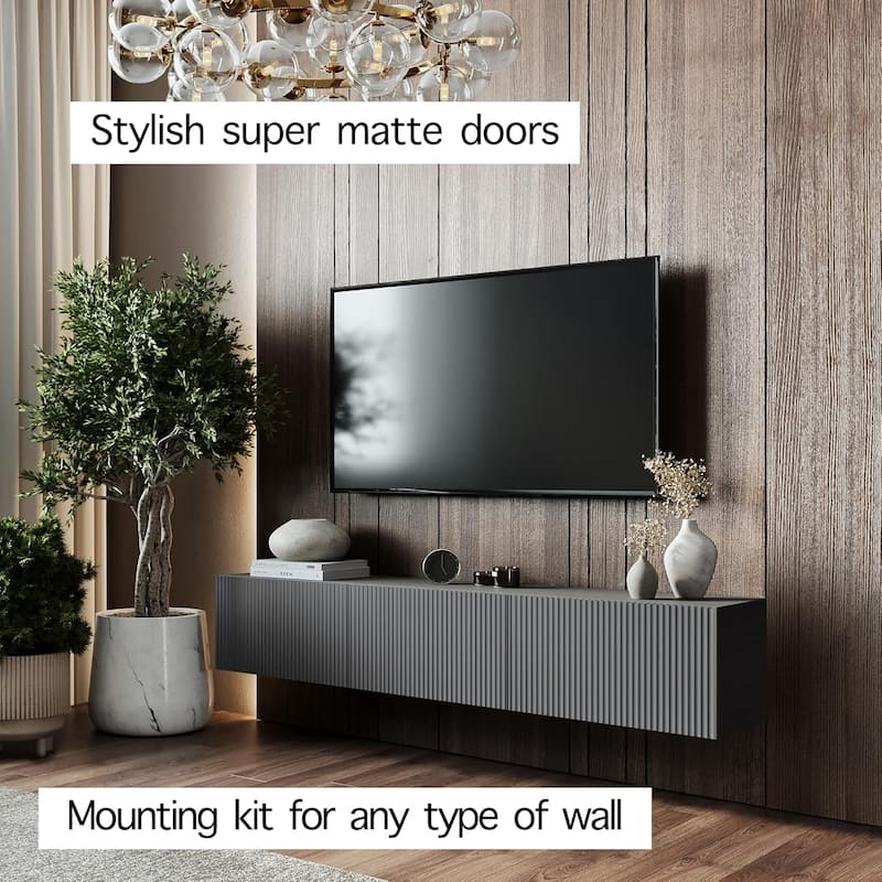 Living Skog Camelia White 59 in. Floating TV Stand Fits TV's up to 65 in. with Wall Mount Feature