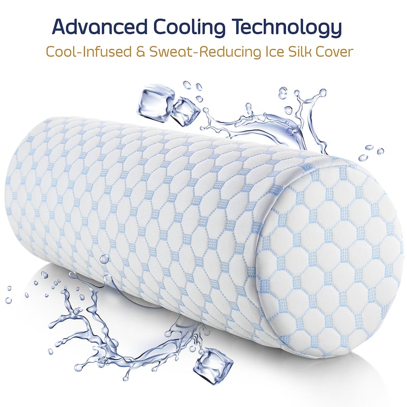 Nestl Memory Foam Cooling Neck Pillow for Pain Relief Sleeping - Cylinder Neck Roll Pillow with a Breathable Cooling Cover