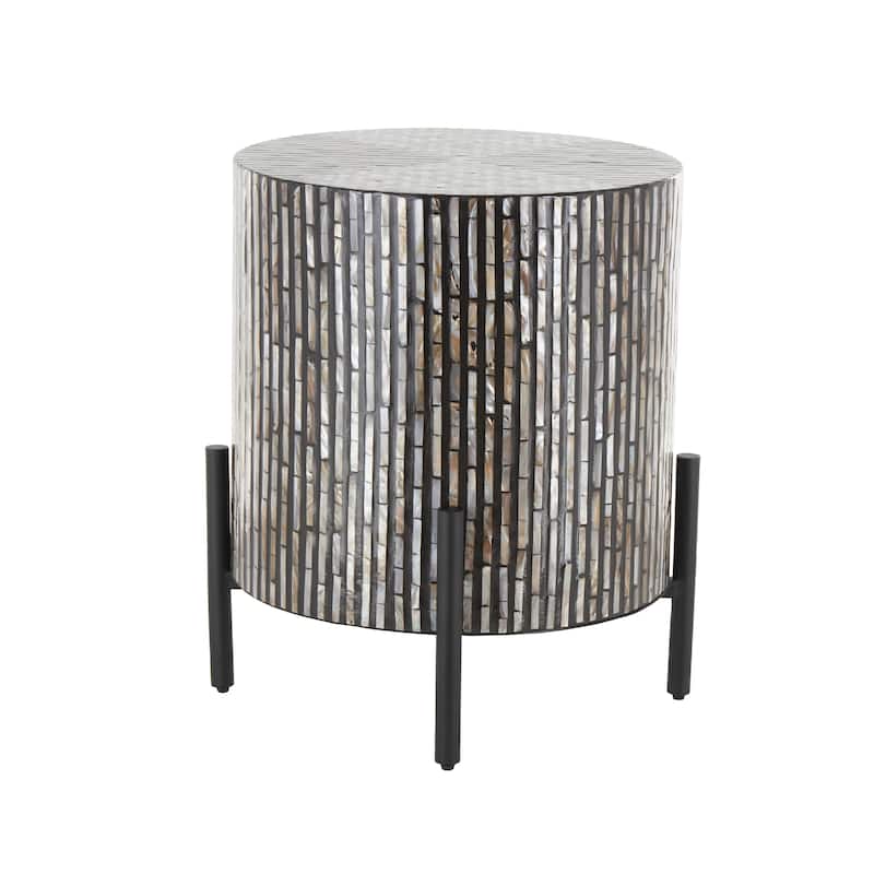 Mother of Pearl Shell Geometric Handmade Mosaic Inlay Accent Table with Black Metal Legs - Multi Colored - Roche River Decor