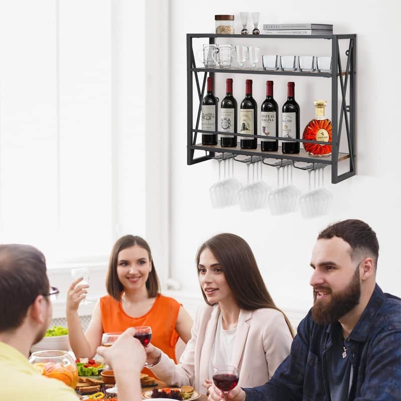 Wall Mounted Wine Rack, Industrial Hanging Wine Display Shelf