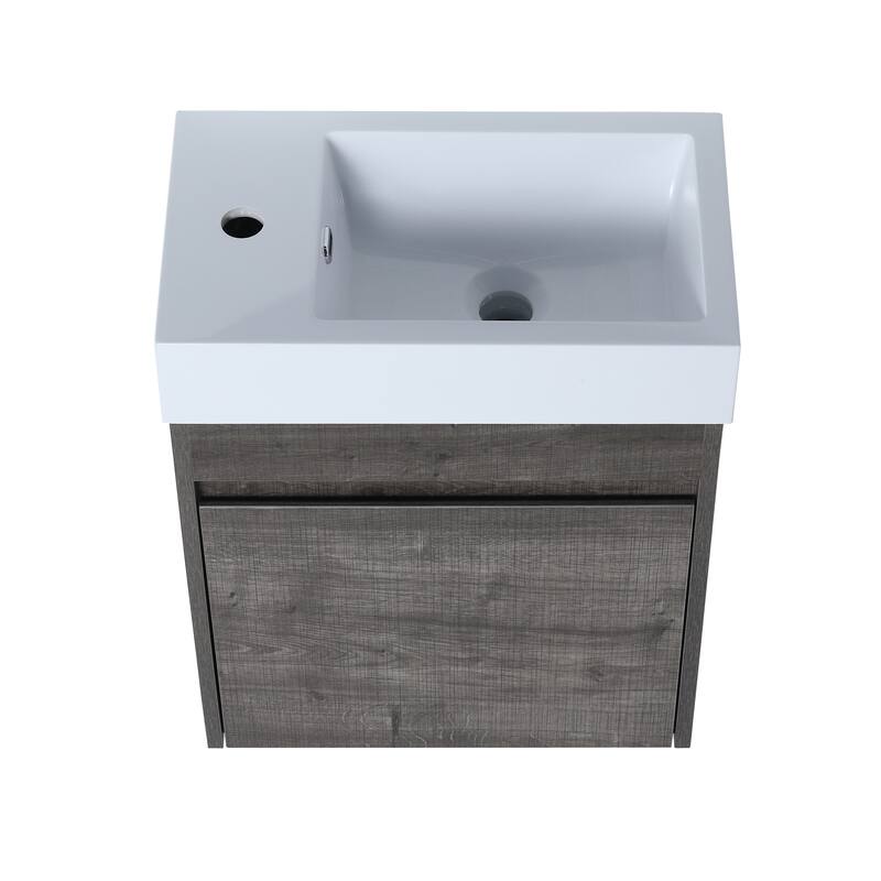 GDFStudio - Ellis Modern 18" Floating Wall-Mounted Bathroom Vanity with White Resin Sink