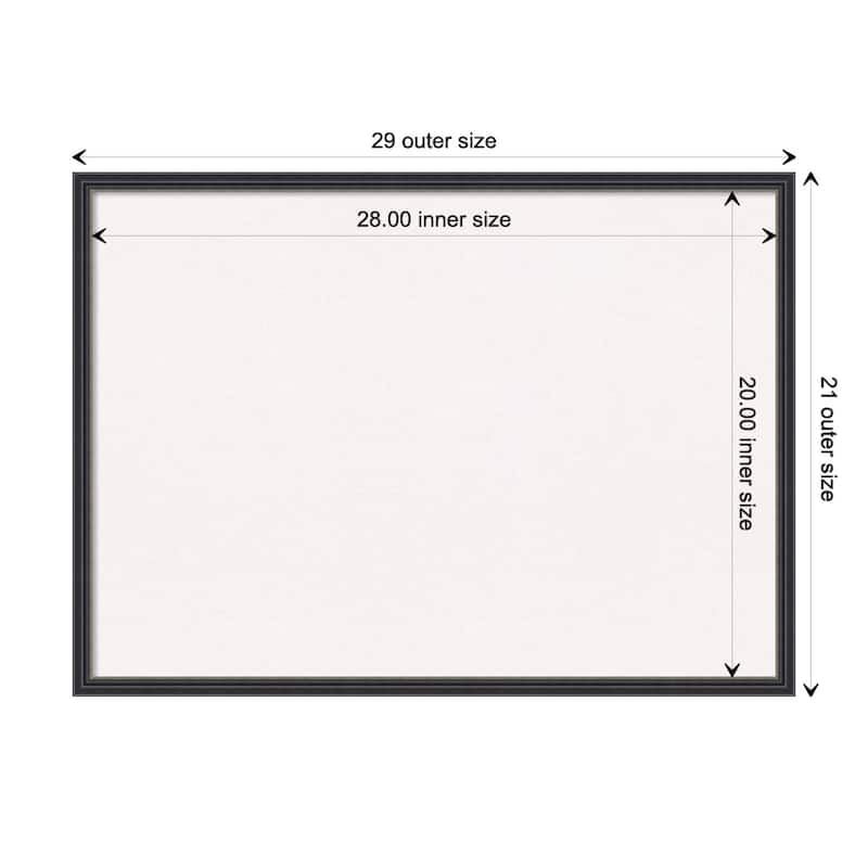 Stylish Black Narrow Wood Framed White Corkboard Bulletin Board - Board Size 28x20