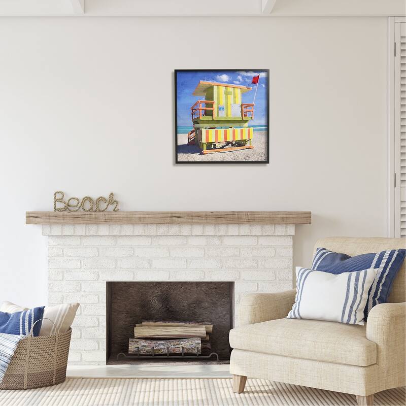 Stupell Yellow Summer Beach Hut Framed Giclee Art Design by LSR Design Studio