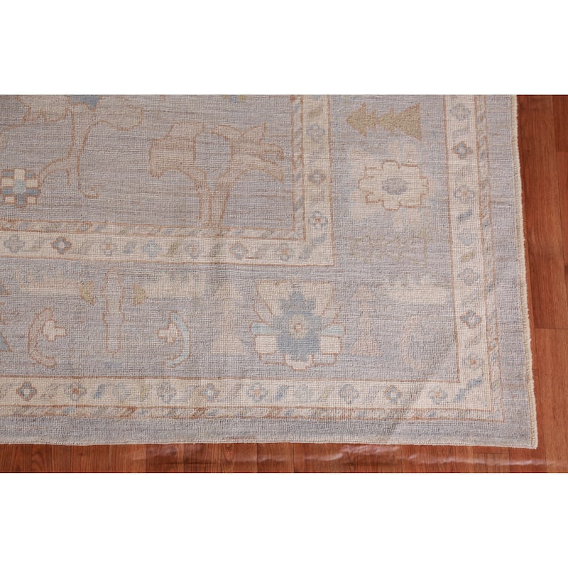 Hand Knotted Oriental 100% Wool Carpet Transitional All-Over Greys & Charcoal Oushak Area Rug - 14' 0'' X 10' 2''
