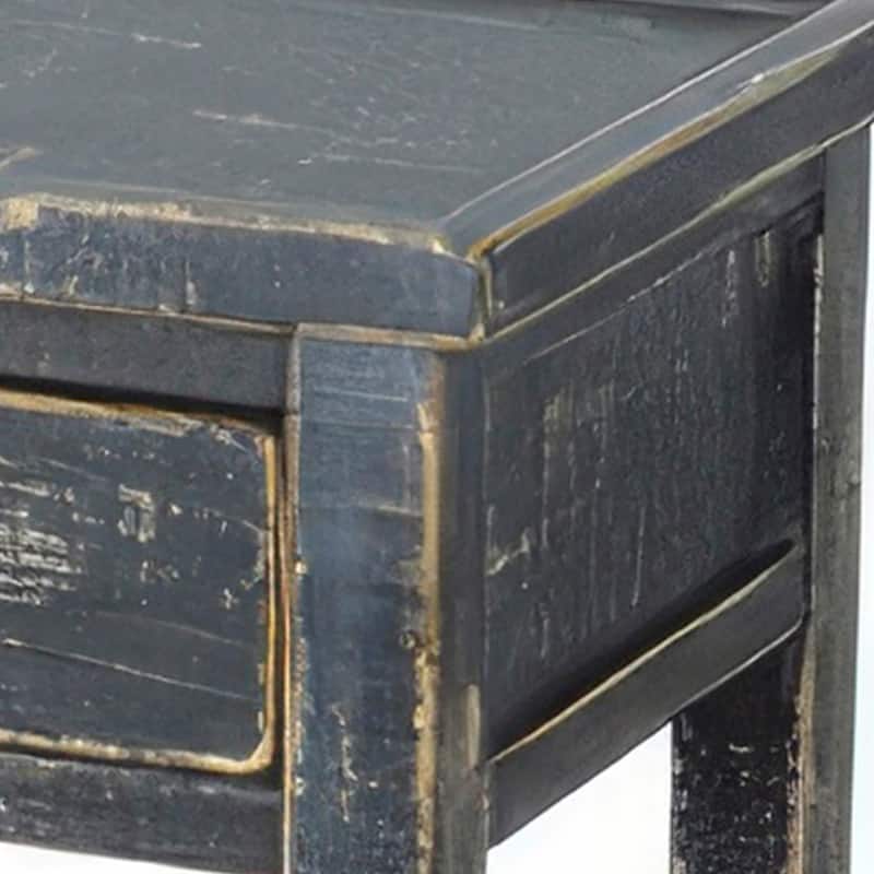 Rena Side End Table, 2 Drawers 1 Shelf, 28 Inch Rustic Black Mahogany