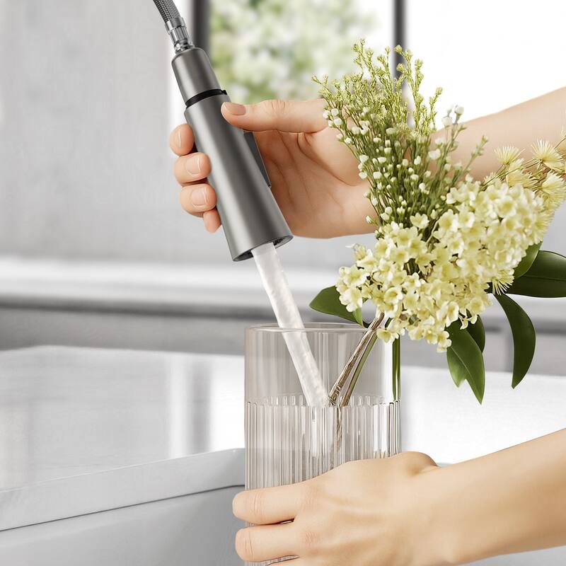 Single Handle Pull Down Kitchen Faucet with Sprayer Brass Swivels 360° Kitchen Faucet