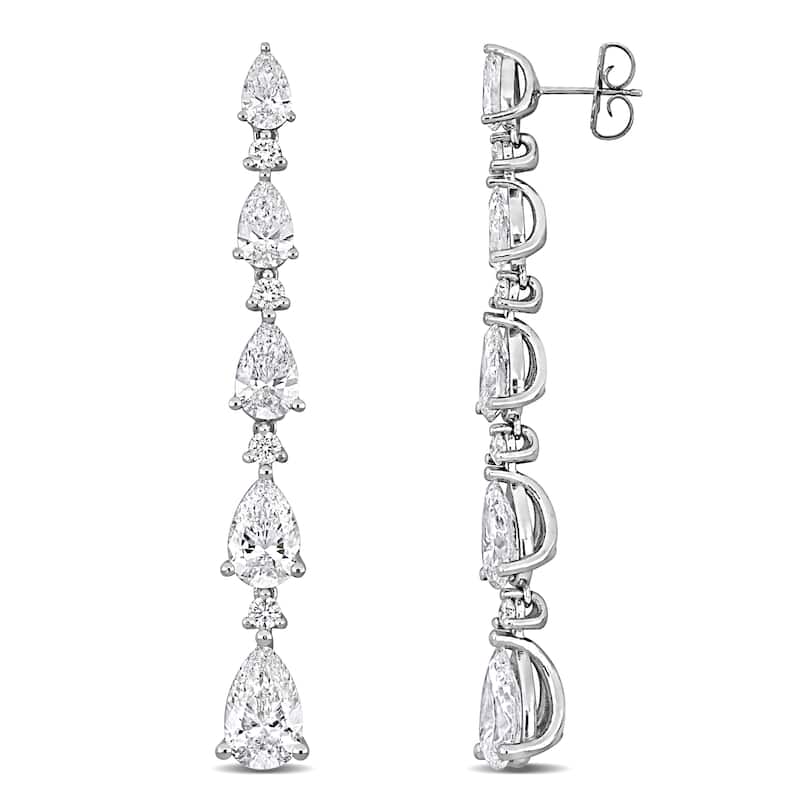 12 1/2ct TW Pear Round-Cut Lab-Grown Drop Earrings in 14k White Gold