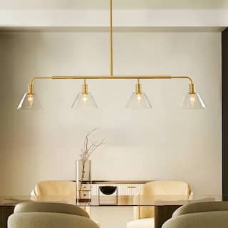 4-Light Vintage Brass and Clear Glass Linear Pendant for Dining Room - 4 Light