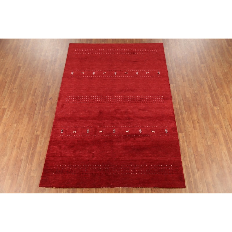 Gabbeh Oriental Area Rug Hand-Knotted Tribal Red Wool Carpet - 6'6"x 9'8"