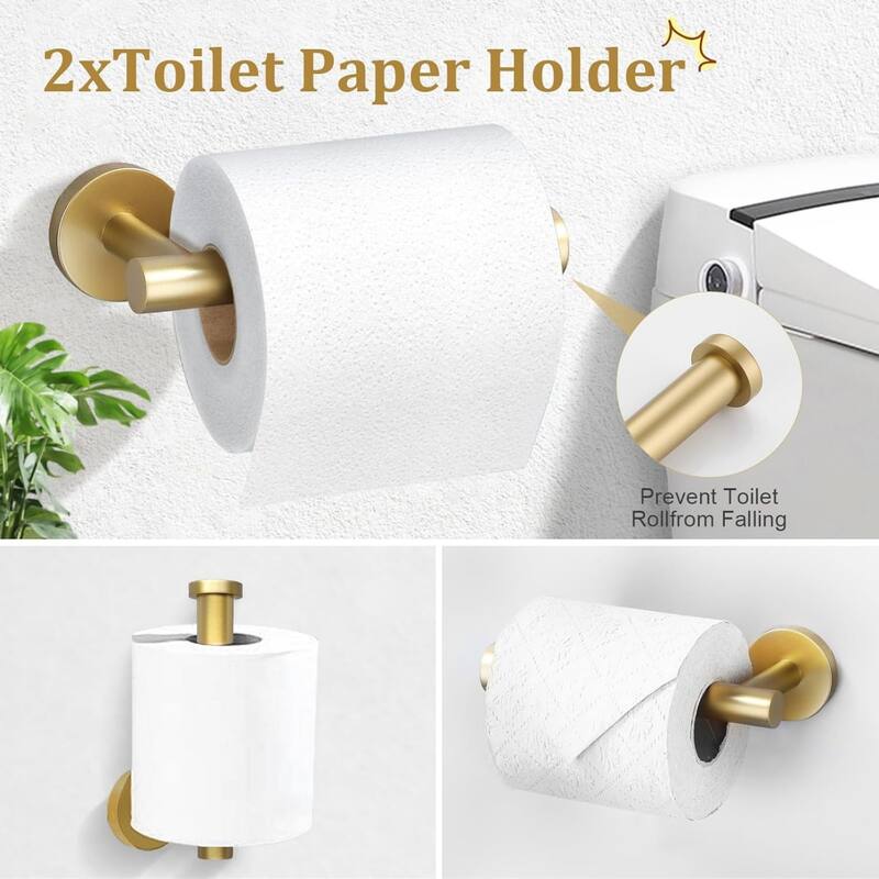 (Brushed Gold-8pcs) Bathroom Hardware Set, 304 Brushed Stainless Steel, 24 Inch