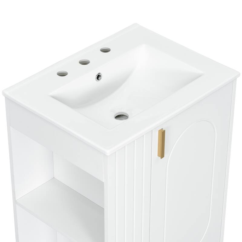 24" Bathroom Vanity with Ceramic Sink, Soft Closing Door and Side Open Storage, Solid Wood Frame Bathroom Cabinet