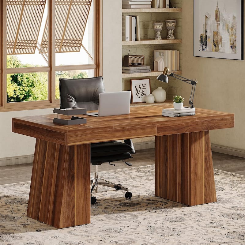 55" Executive Desk, Office Desk with Double Pedestal for Home Office