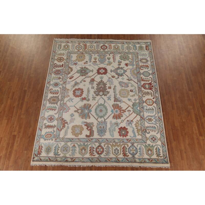 Oushak Oriental Area Rug Handmade Beige Wool Carpet - 8'0" x 9'10"