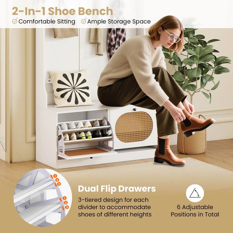 Costway 4-In-1 Hall Tree Entryway Bench with Coat Rack & Flip Drawers - See Details