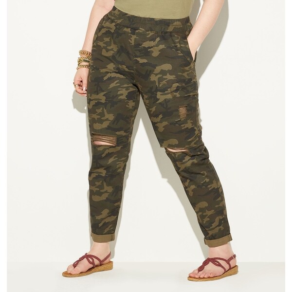 women's distressed camo pants